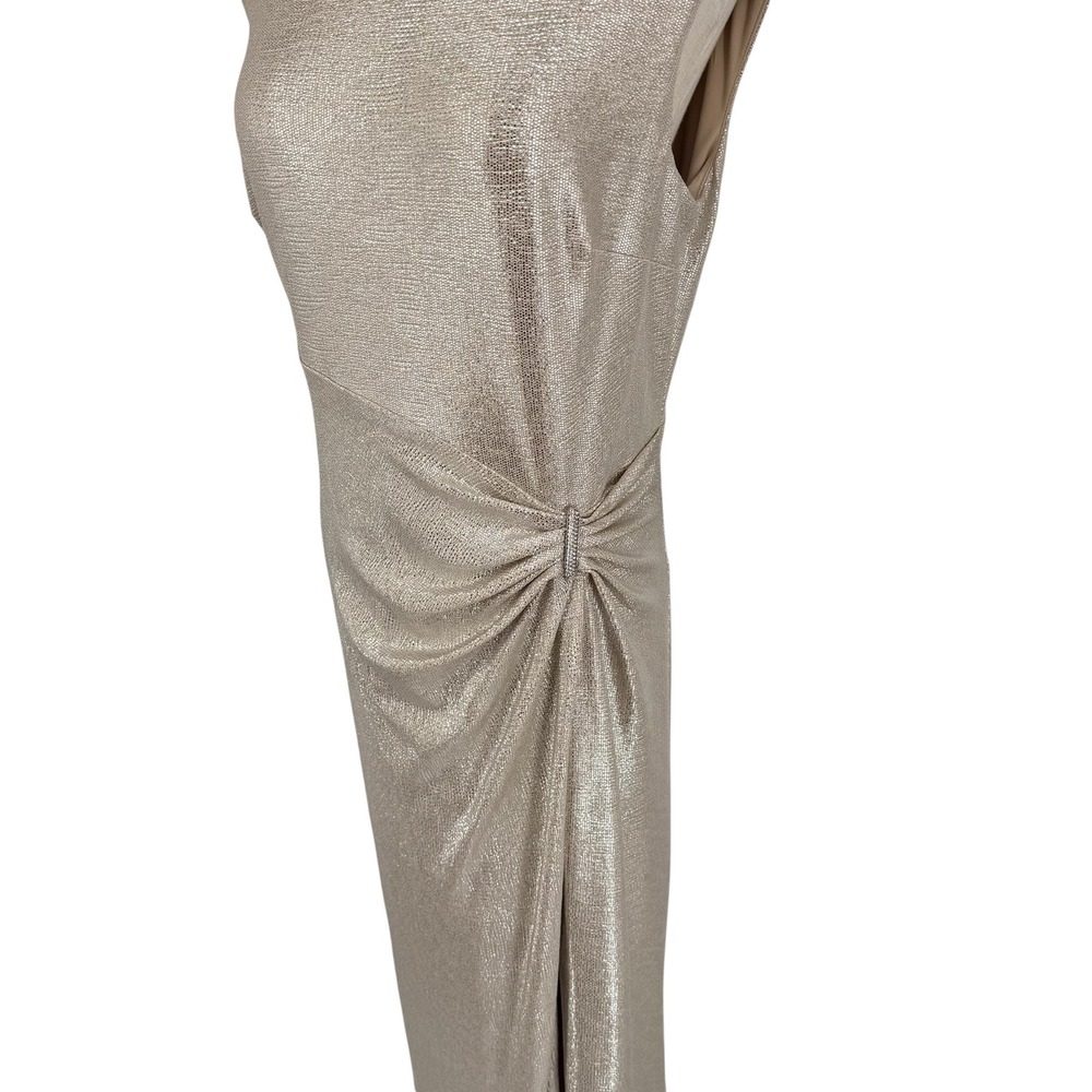 NWT Lauren Ralph Lauren Gown 12 Champagne Metallic Ruched Side Slit Dress - Picture 3 of 11